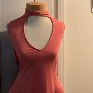 Pink Deep V-Neck Choker Tank